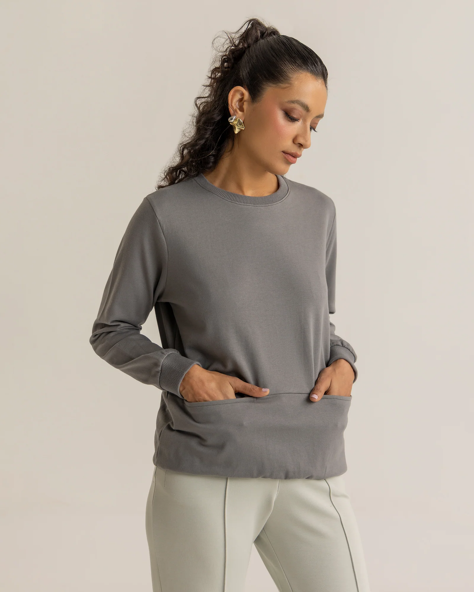 kayvio women basic sweatshirt grey