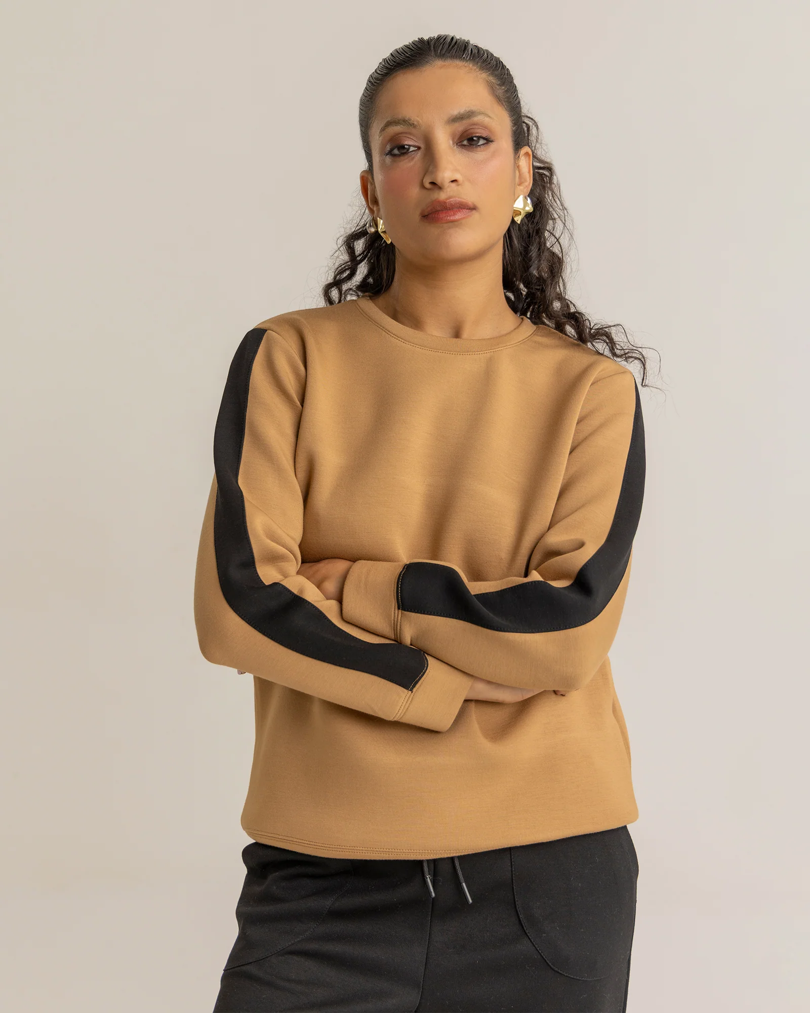 kayvio women panel sweatshirt brown