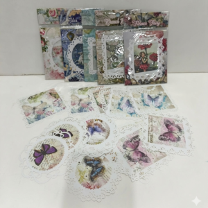 vintage lace doily style paper stickers , butterfly and fairy series